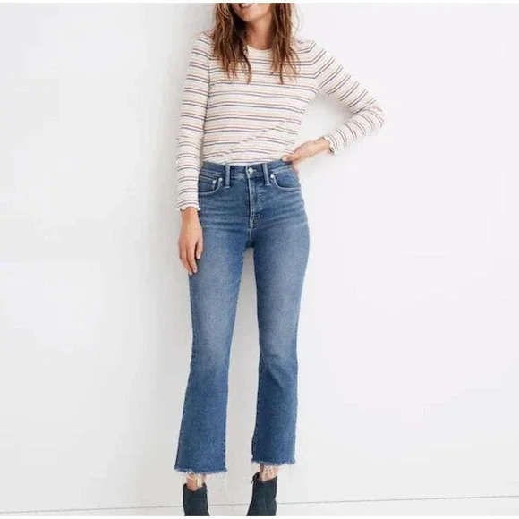 Madewell Cali Demi Boot Crop Jeans Womens Size 28 Medium Wash Frayed Hem - Picture 1 of 11